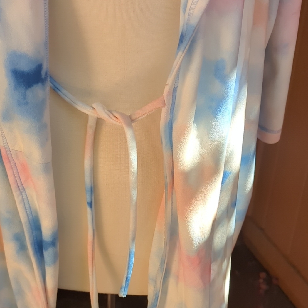 Jane and Bleecker Blue and Peach Plush Tie-Waist Jacket - Picture 3 of 6